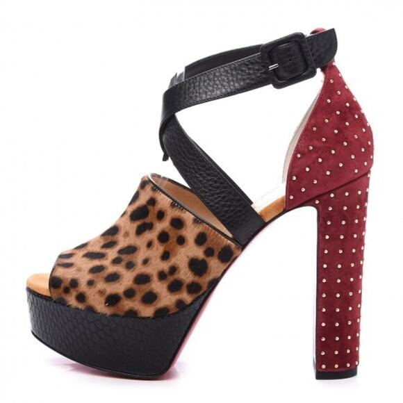 NIB LOUBOUTIN BINGIRL MULT 130 LEOPARD PONYHAIR STUDDED PLATFORM PUMPS 39 US 8.5 - Picture 2 of 14